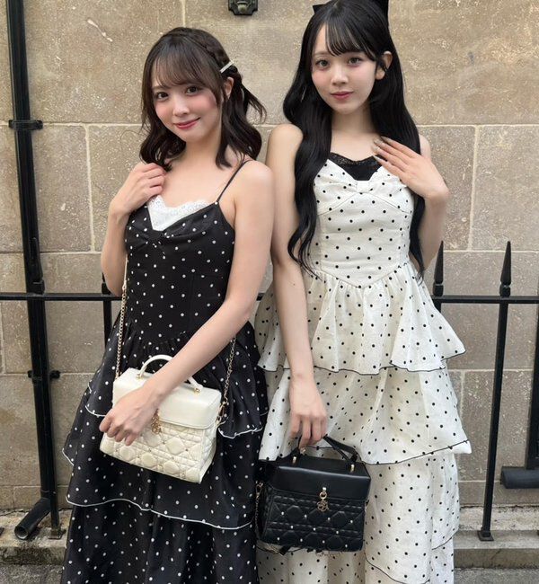  「【Osoroi  Collection】リボンティアードドットロングワンピ」|ワンピース|