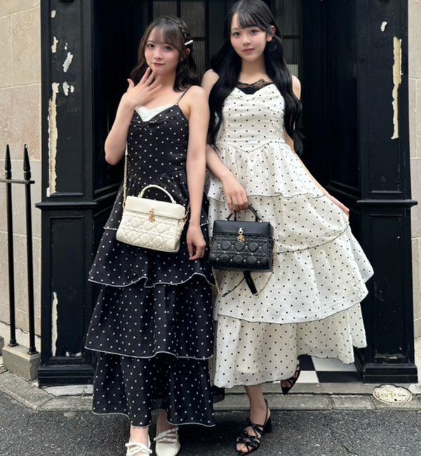  「【Osoroi  Collection】リボンティアードドットロングワンピ」|ワンピース|