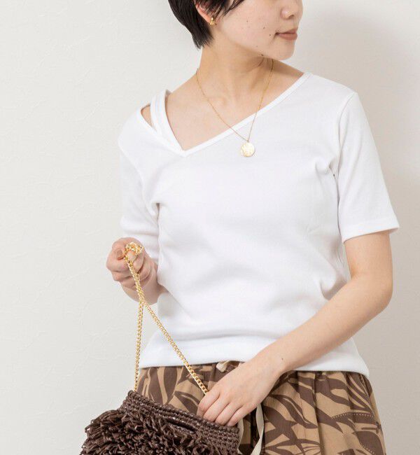 Rie Miller「ウォッシャブルアシンメトリー2WAYリブTシャツ」|Tシャツ・カットソー|