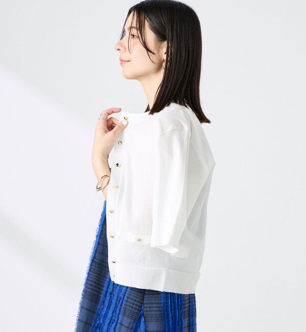 NOLLEY'S「《手洗い可能》エアリーストレッチ5分袖Cネックカーディガン」|カーディガン|