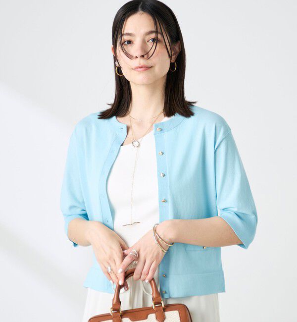 NOLLEY'S「《手洗い可能》エアリーストレッチ5分袖Cネックカーディガン」|カーディガン|