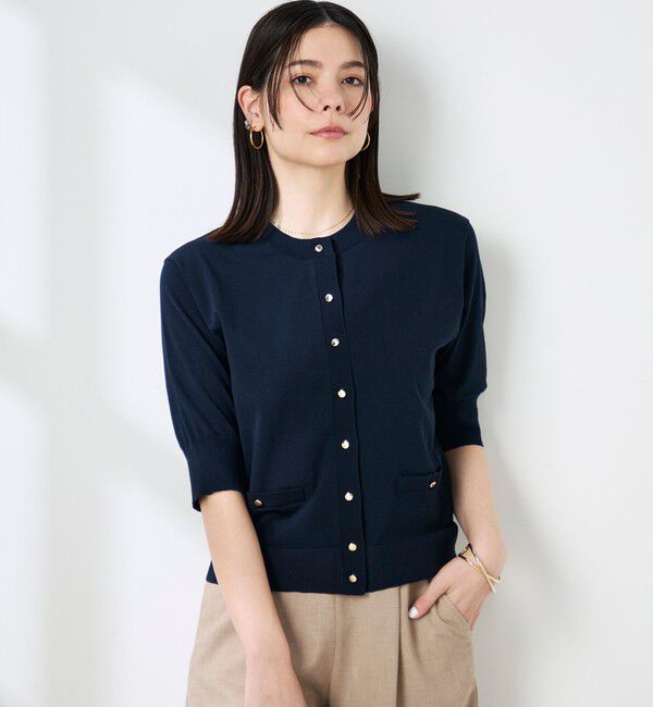 NOLLEY'S「《手洗い可能》エアリーストレッチ5分袖Cネックカーディガン」|カーディガン|