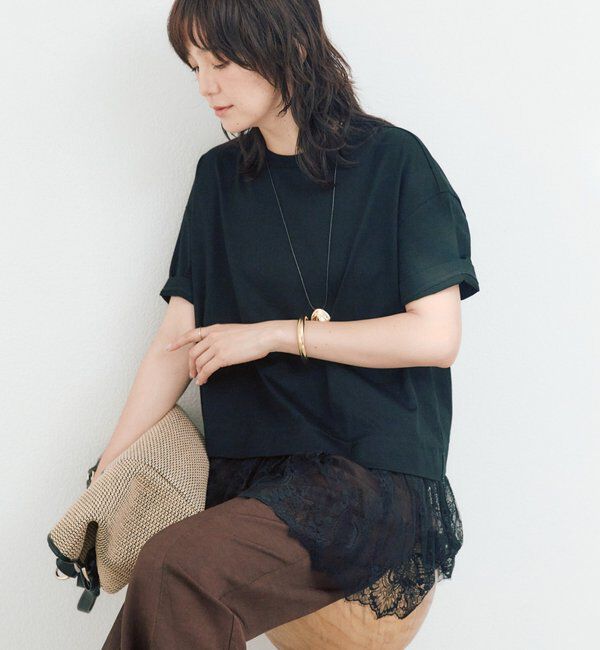  「ヘムレースカットソー」|Tシャツ・カットソー|ブラック