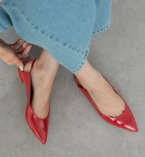  「【美脚見えを叶える】エナメルスリングバックミュール」|その他|レッド