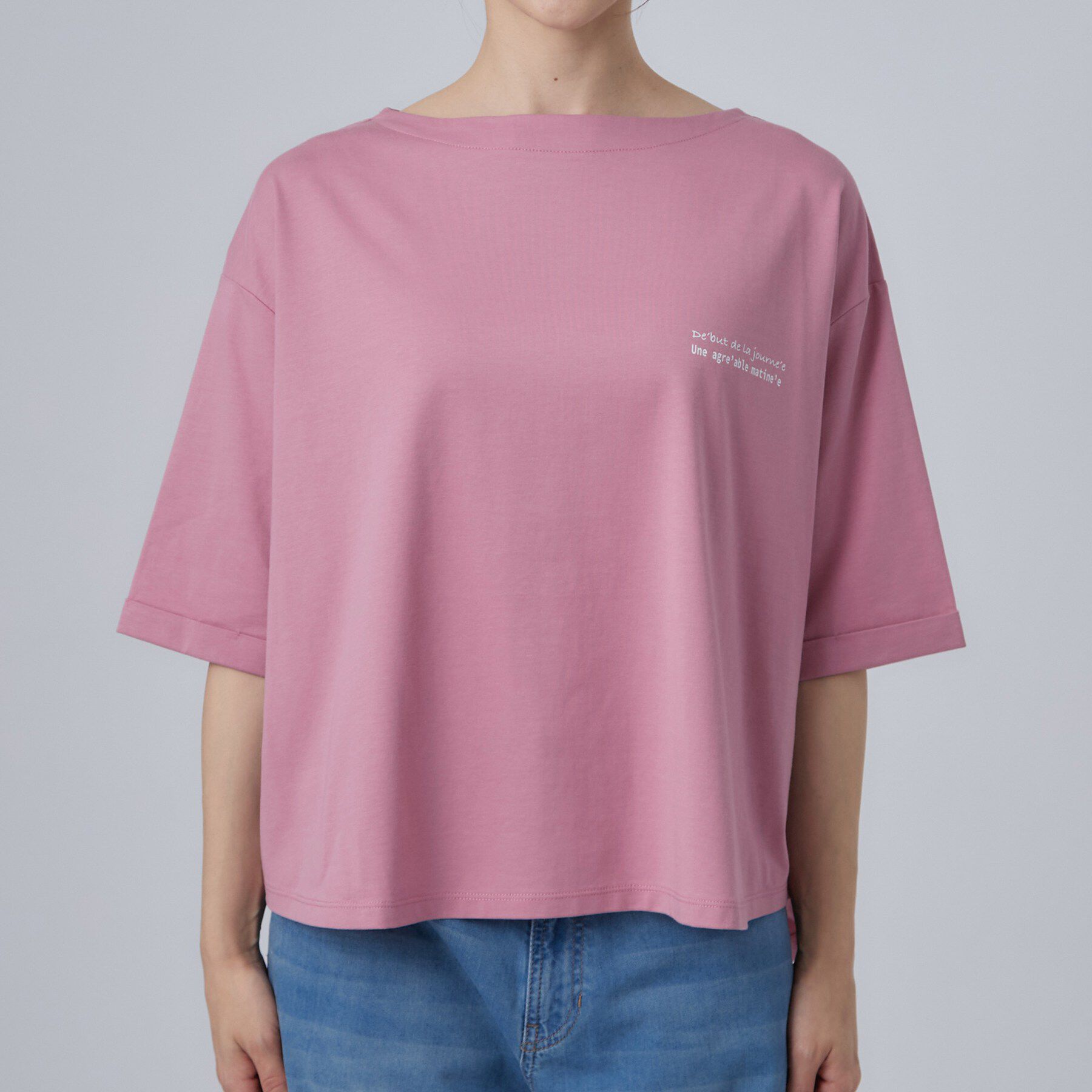SHOO･LA･RUE「【ひんやり/体型カバー】首元すっきり ゆるバックギャザーTシャツ」|Tシャツ・カットソー|