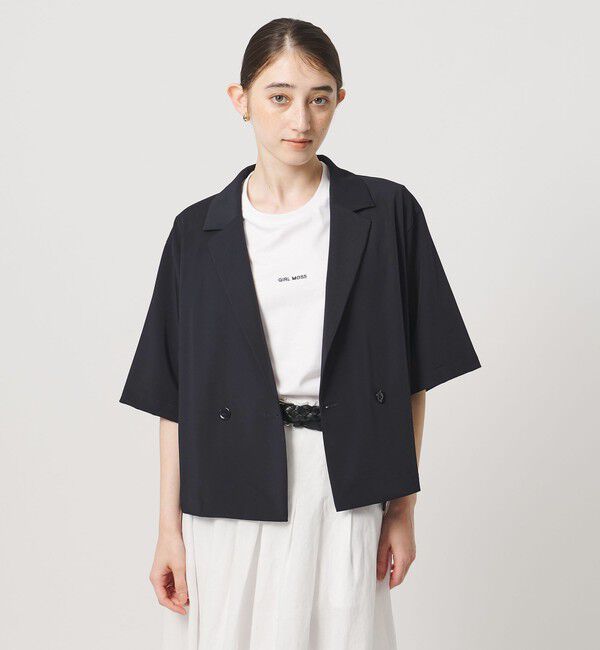 UNITED ARROWS「ツイル ハーフスリーブ シャツ ジャケット ‐ストレッチ 防シワ 接触冷感‐」|シャツ・ブラウス|NAVY