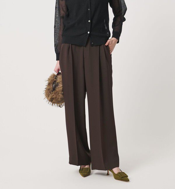 UNITED ARROWS「ポリエステル 2タック ワイドパンツ ‐吸水速乾 帯電防止 接触冷感‐」|スラックス|DK.BROWN