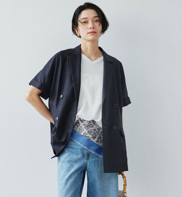 UNITED ARROWS green label relaxing「［size SHORTあり］ライト リネンライク ハーフスリーブ ジャケット UVカット 通気性」|テーラードジャケット|