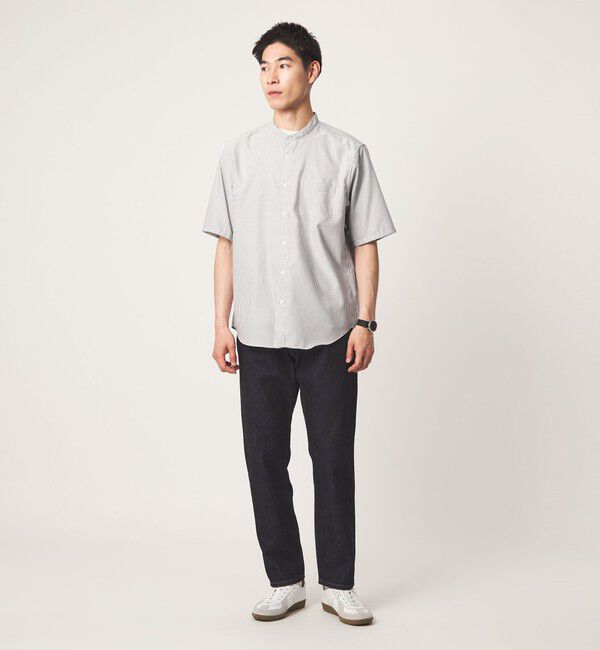 UNITED ARROWS green label relaxing「W/R オックスフォード ストライプ バンドカラー 半袖 シャツ」|シャツ・ブラウス|