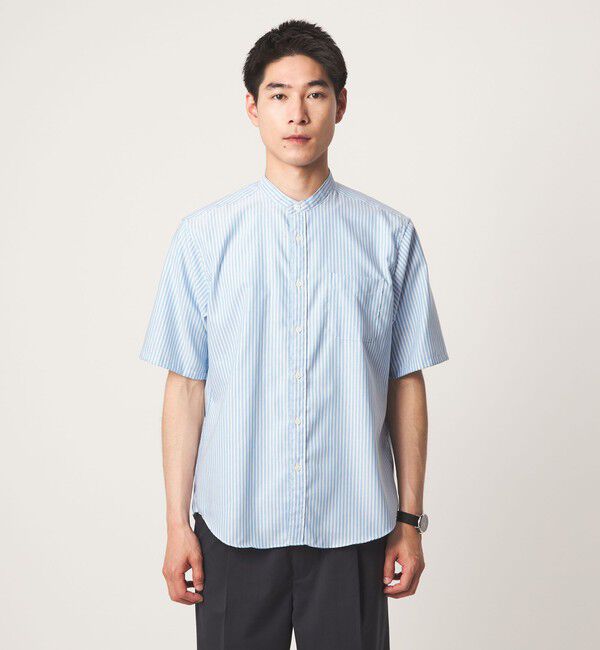 UNITED ARROWS green label relaxing「W/R オックスフォード ストライプ バンドカラー 半袖 シャツ」|シャツ・ブラウス|
