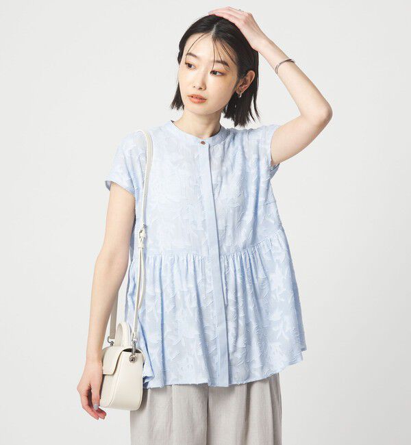UNITED ARROWS green label relaxing「カット ジャガード フレンチスリーブ ブラウス」|シャツ・ブラウス|LT.BLUE