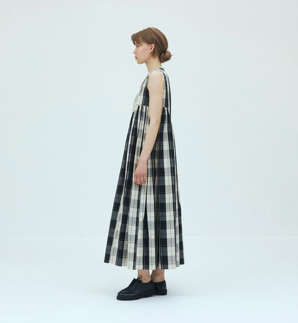 GALERIE VIE「コットンシルクタイプライターチェック スタンドネックギャザーワンピース」|ワンピース|