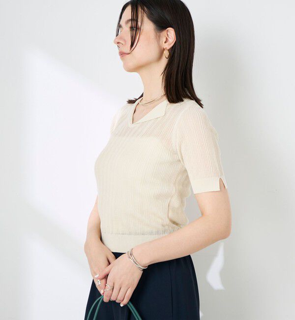 NOLLEY'S sophi「《手洗い可能》リブシアーオープンカラープルオーバー」|ニット・セーター|
