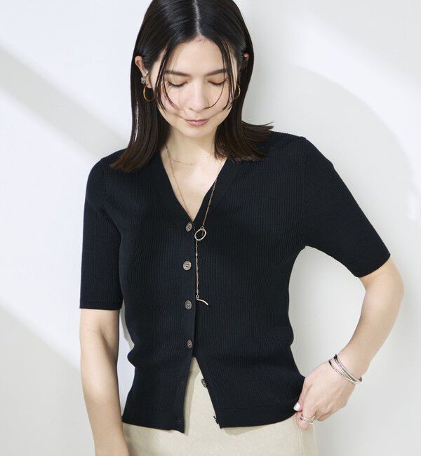 NOLLEY'S sophi「《接触冷感》綿アセリブ半袖Vネックカーディガン」|カーディガン|