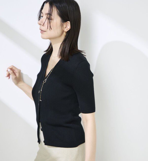 NOLLEY'S sophi「《接触冷感》綿アセリブ半袖Vネックカーディガン」|カーディガン|
