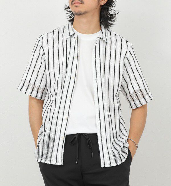 NOLLEY'S goodman「レースワンナップカラー 半袖ニットシャツ 26SS」|ニット・セーター|ホワイト系その他