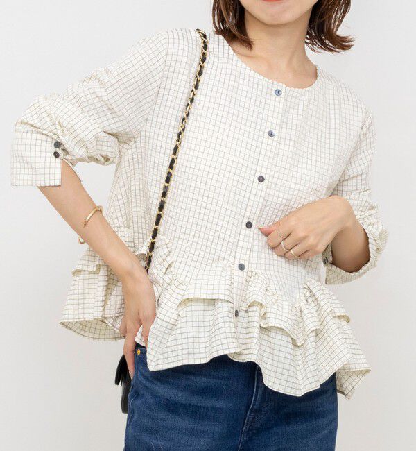NOLLEY'S「【WEB限定】ウォッシャブル2WAYチェックペプラムフリルブラウス」|シャツ・ブラウス|ホワイト系2