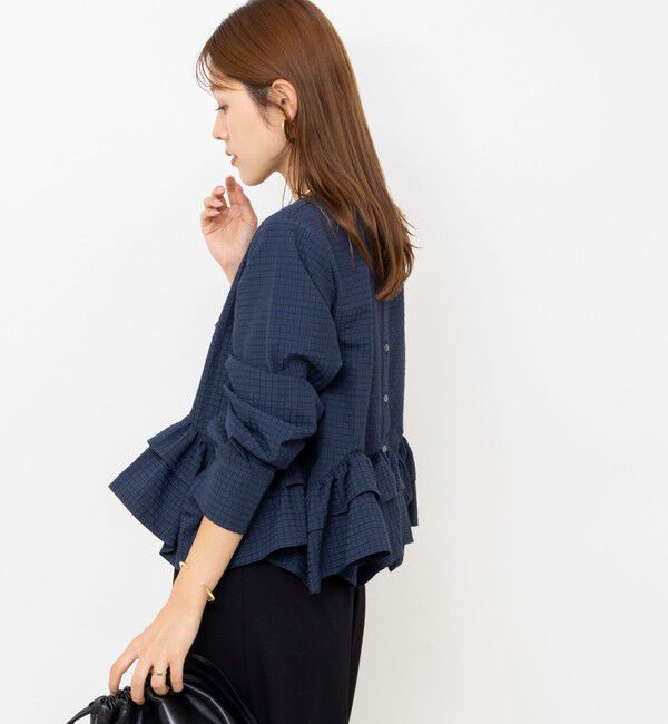 NOLLEY'S「【WEB限定】ウォッシャブル2WAYチェックペプラムフリルブラウス」|シャツ・ブラウス|