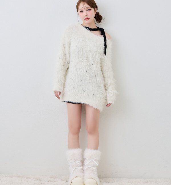  「【Premium order】リボン付きフェイクファー厚底ブーツ」|その他|