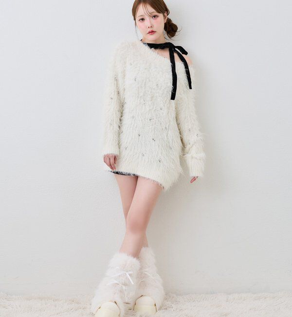  「【Premium order】リボン付きフェイクファー厚底ブーツ」|その他|