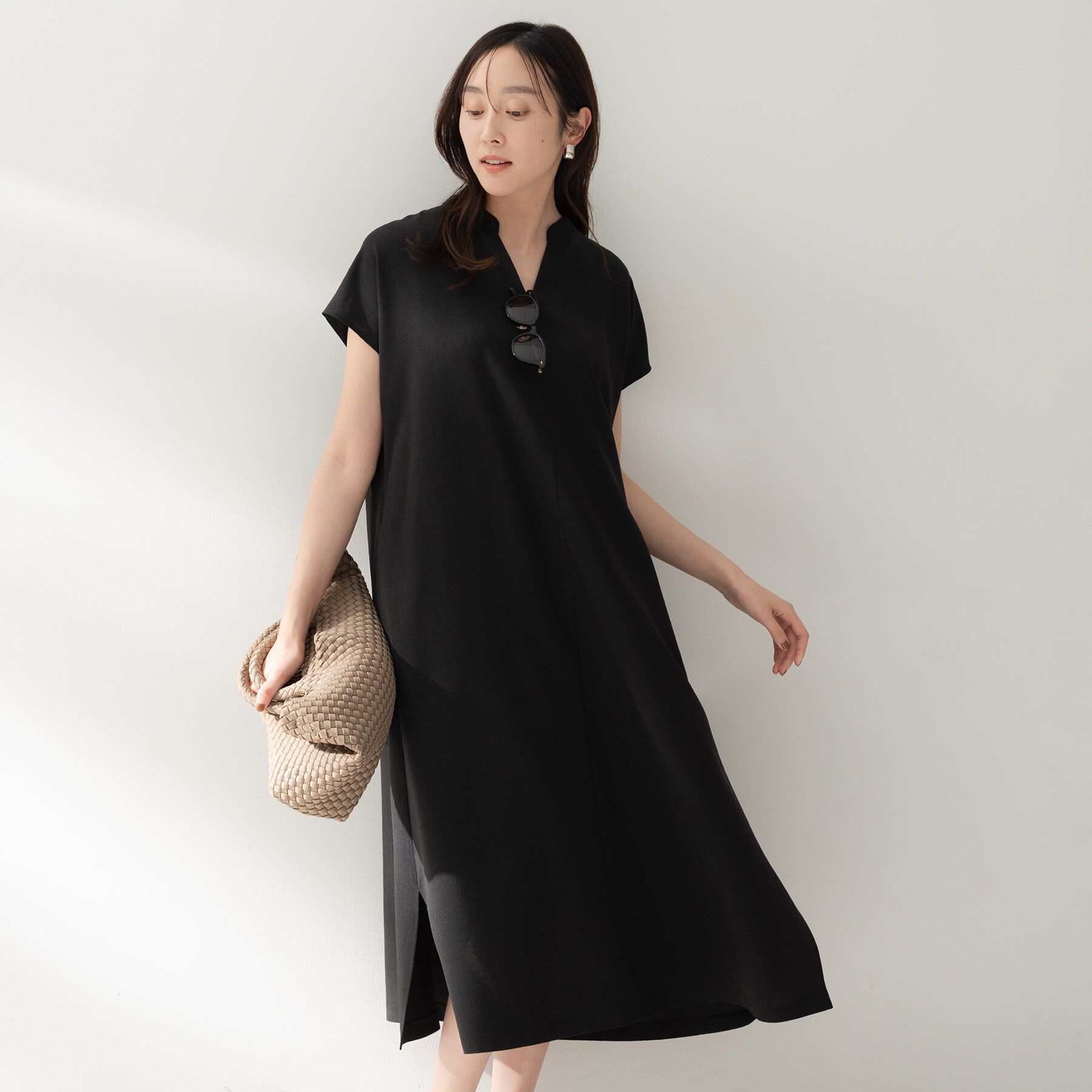 UNTITLED「【UV/接触冷感/遮熱/通気性】スラブバンドカラーワンピース」|ワンピース|