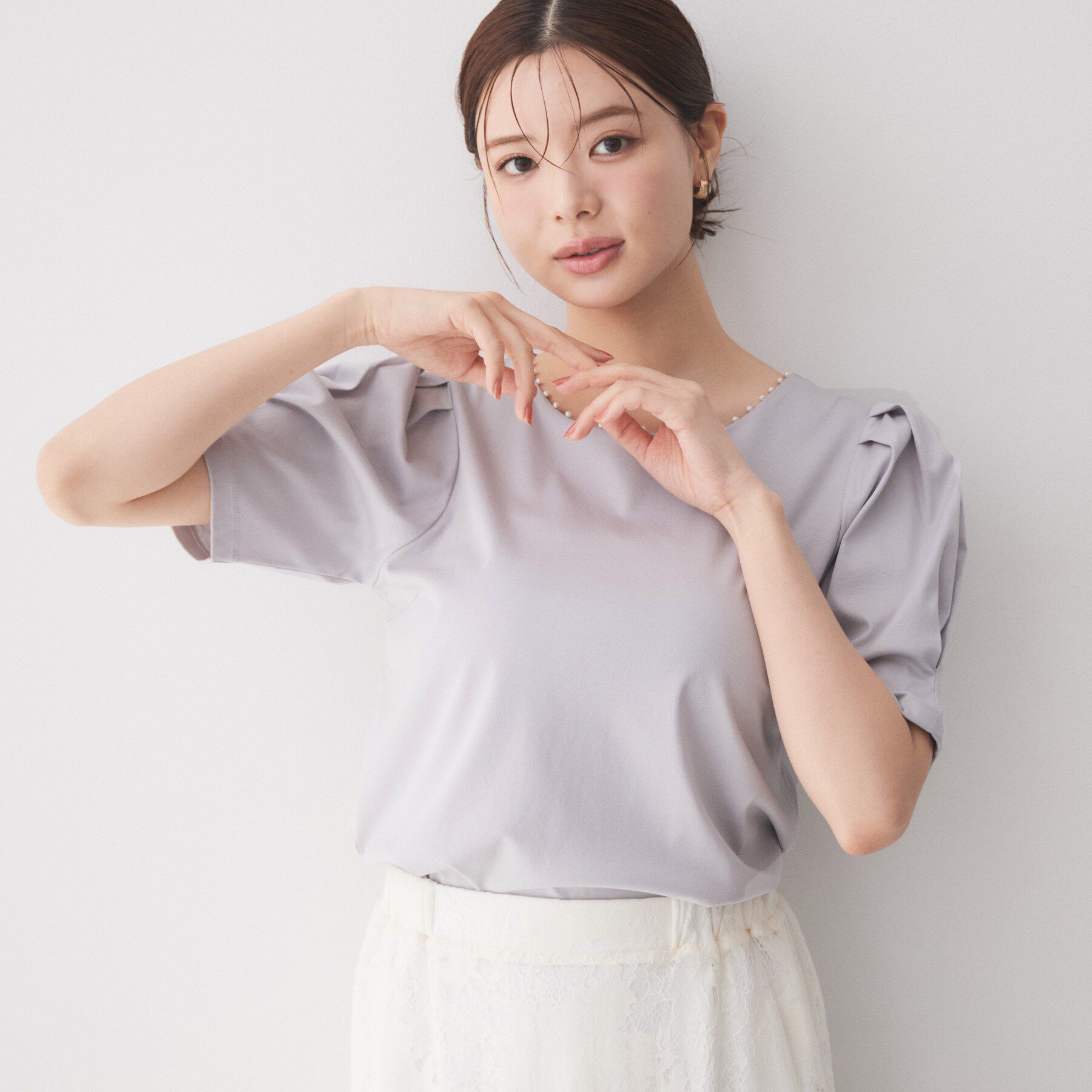 index「【接触冷感／UVケア】パール調ネックタックスリーブトップス《洗濯機OK／6col》」|Tシャツ・カットソー|グレー(012)