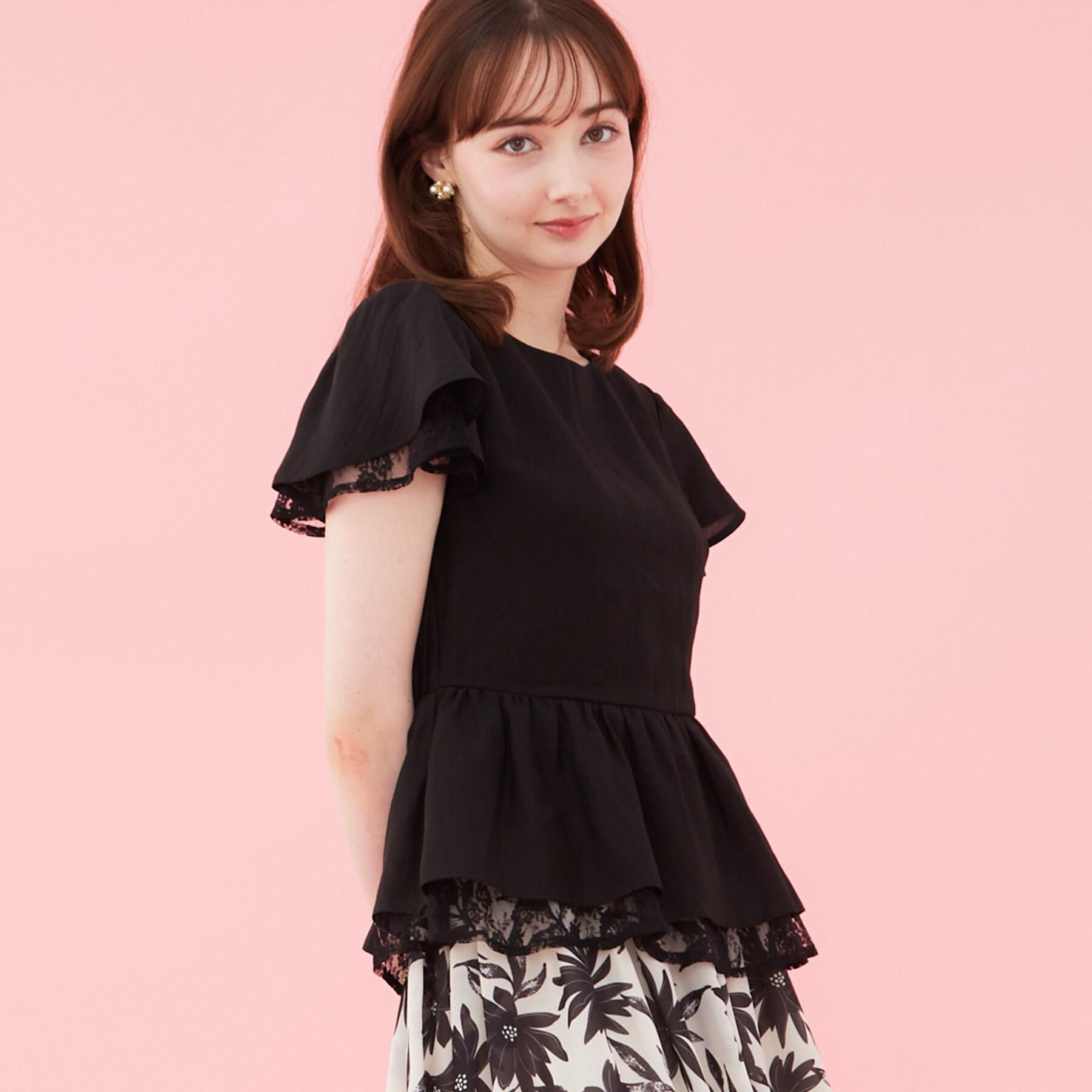 Couture broach「【洗える】レースティアード ペプラムブラウス」|シャツ・ブラウス|ブラック(019)