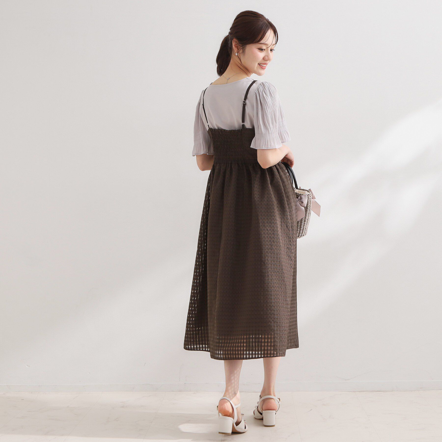 Couture broach「【洗える】レースチェック キャミワンピ―ス」|ワンピース|