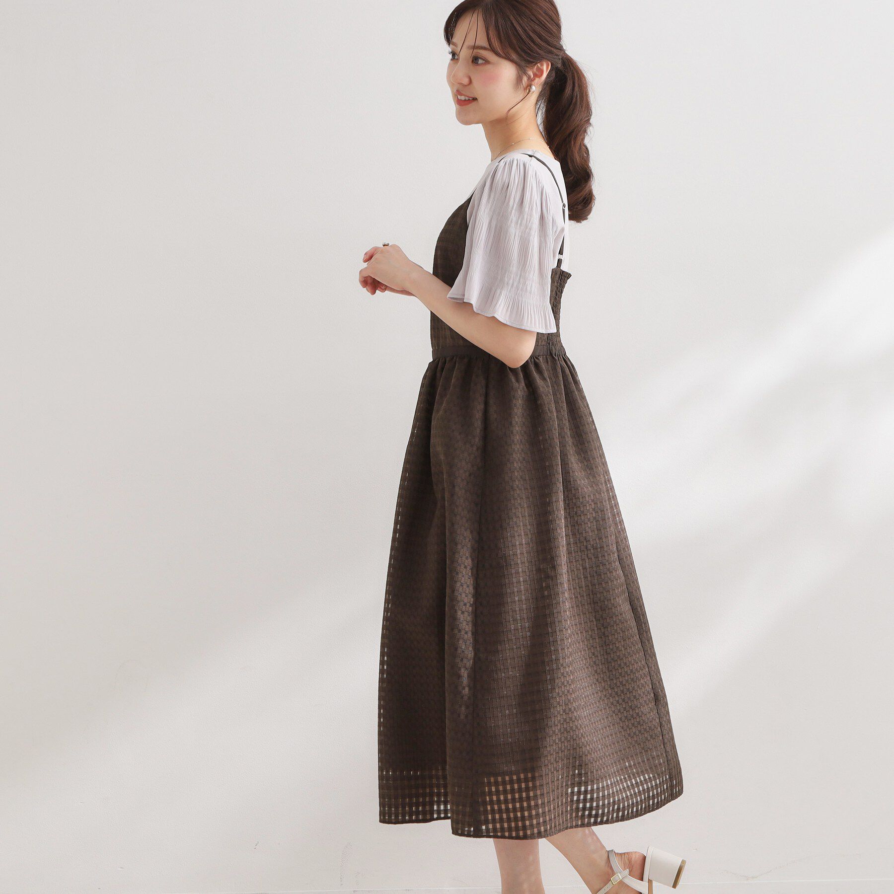 Couture broach「【洗える】レースチェック キャミワンピ―ス」|ワンピース|