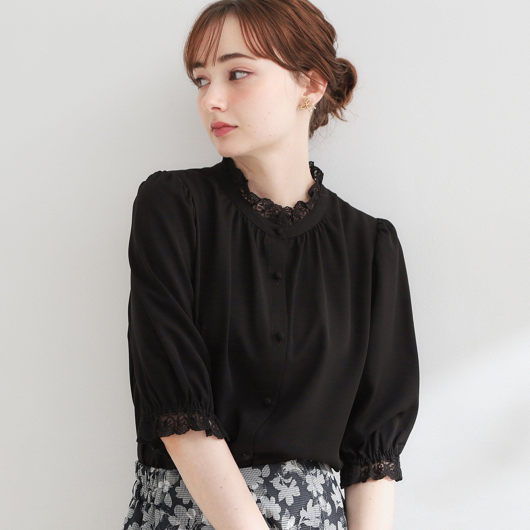 Couture broach「【大人上品・前後2WAY】エンブロレース 5分袖ブラウス【洗濯機可】」|シャツ・ブラウス|