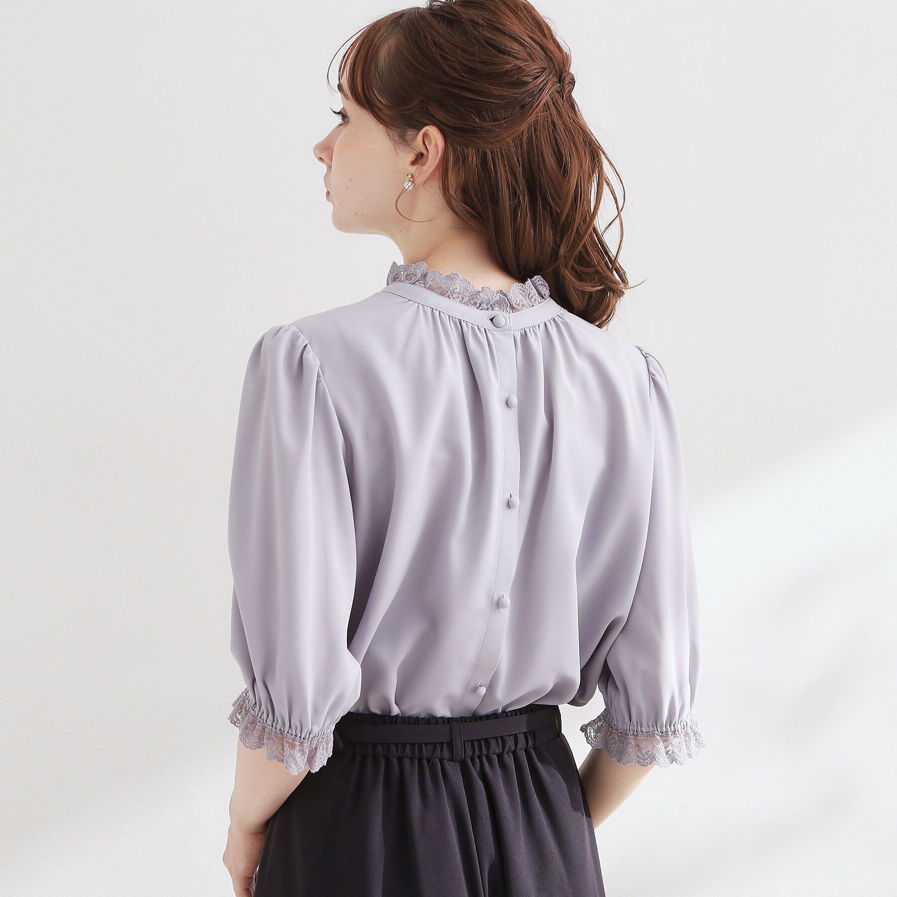 Couture broach「【大人上品・前後2WAY】エンブロレース 5分袖ブラウス【洗濯機可】」|シャツ・ブラウス|