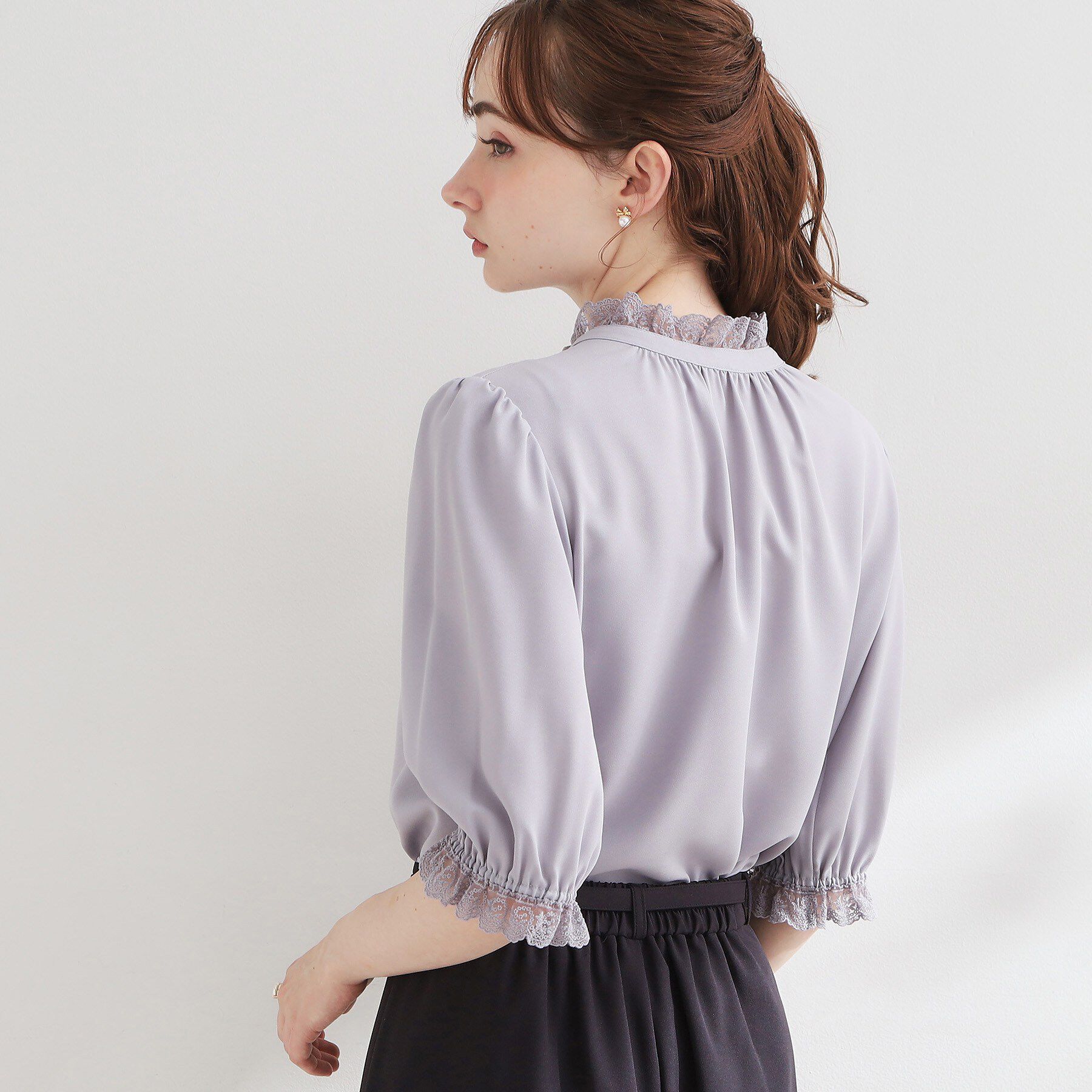 Couture broach「【大人上品・前後2WAY】エンブロレース 5分袖ブラウス【洗濯機可】」|シャツ・ブラウス|