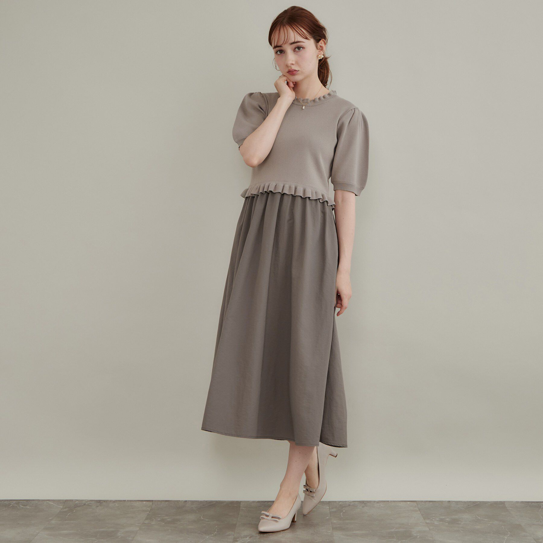 Couture broach「【ほんのり甘い】フリルニット ドッキングワンピース【洗濯機可】」|ワンピース|