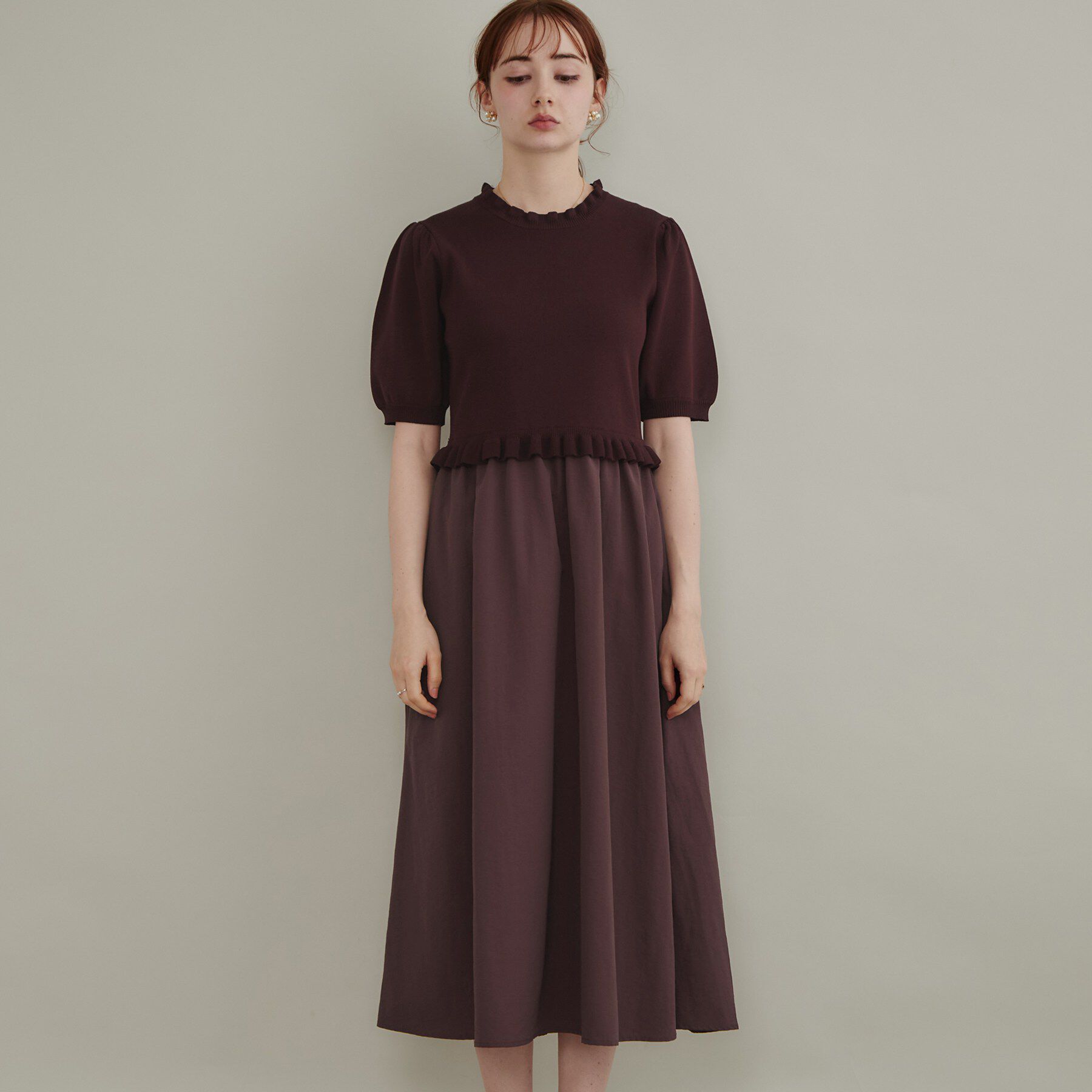 Couture broach「【ほんのり甘い】フリルニット ドッキングワンピース【洗濯機可】」|ワンピース|