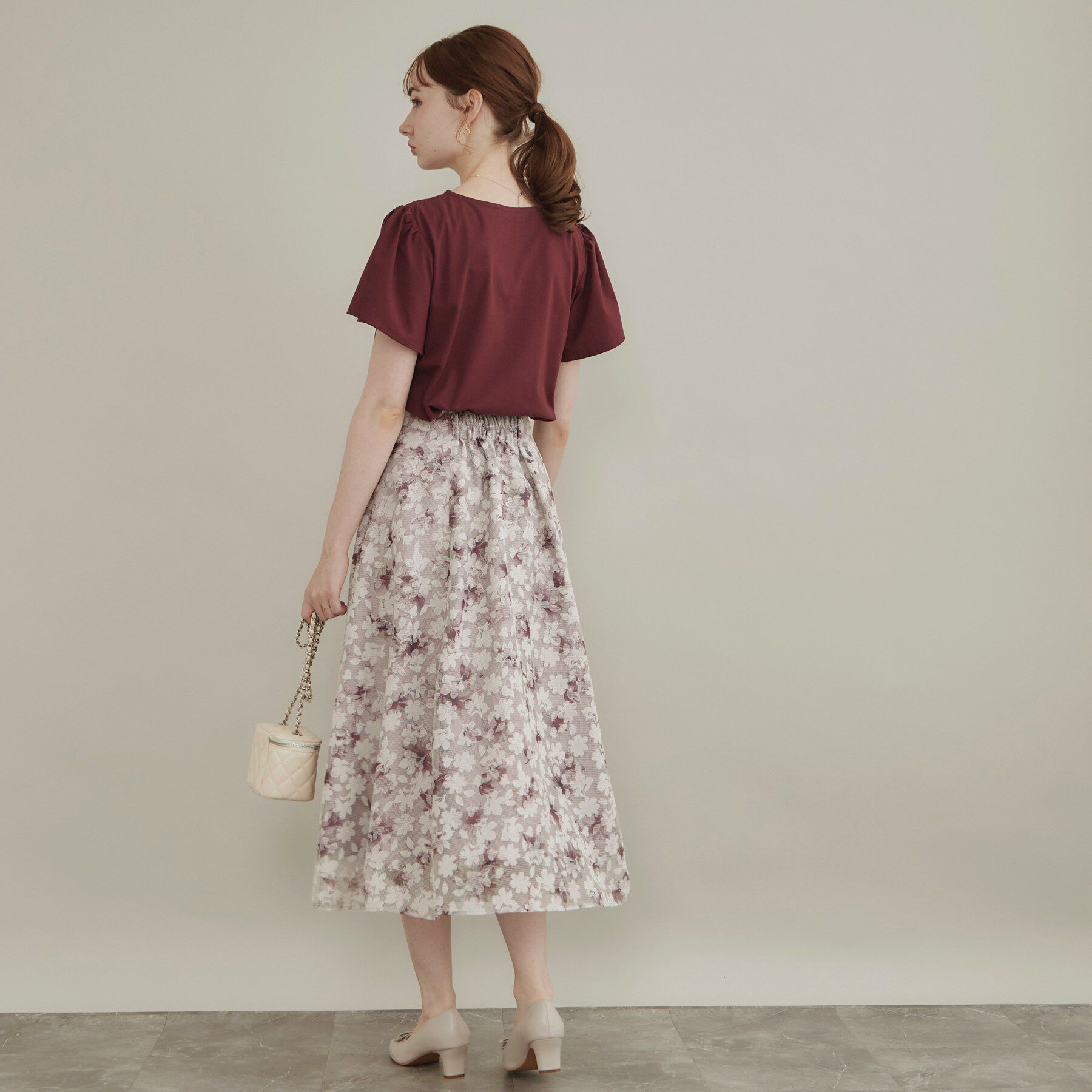 Couture broach「【上品な透け感】オパールチェック花柄スカート【洗濯機可】」|スカート|