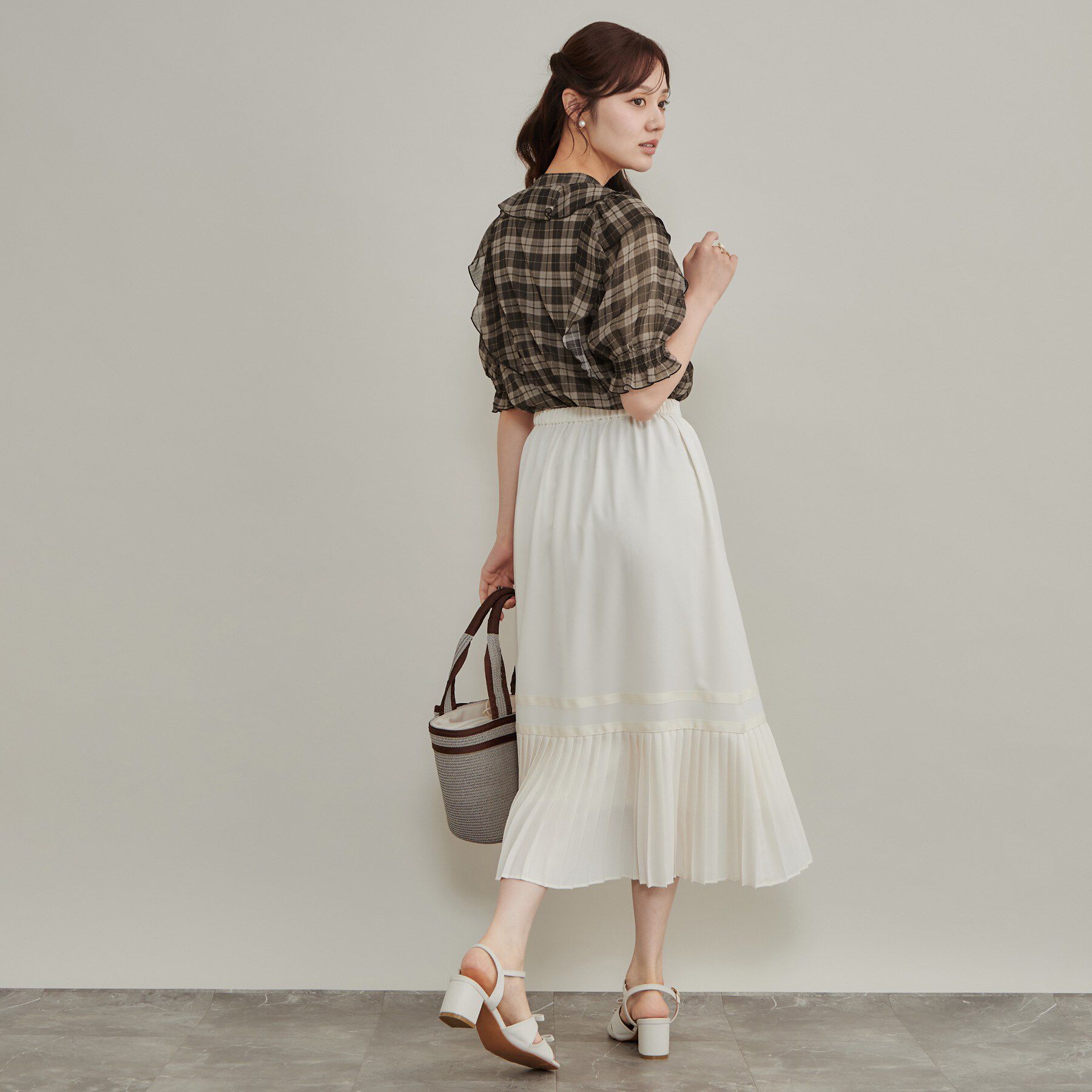 Couture broach「【楊柳シフォンで涼しく】フリルチェックブラウス」|シャツ・ブラウス|