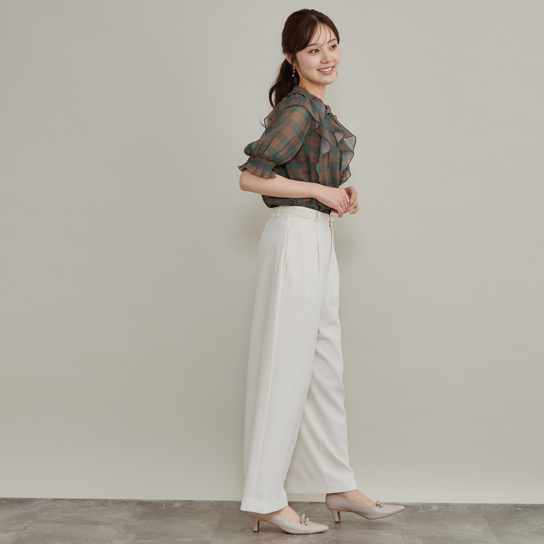 Couture broach「【楊柳シフォンで涼しく】フリルチェックブラウス」|シャツ・ブラウス|