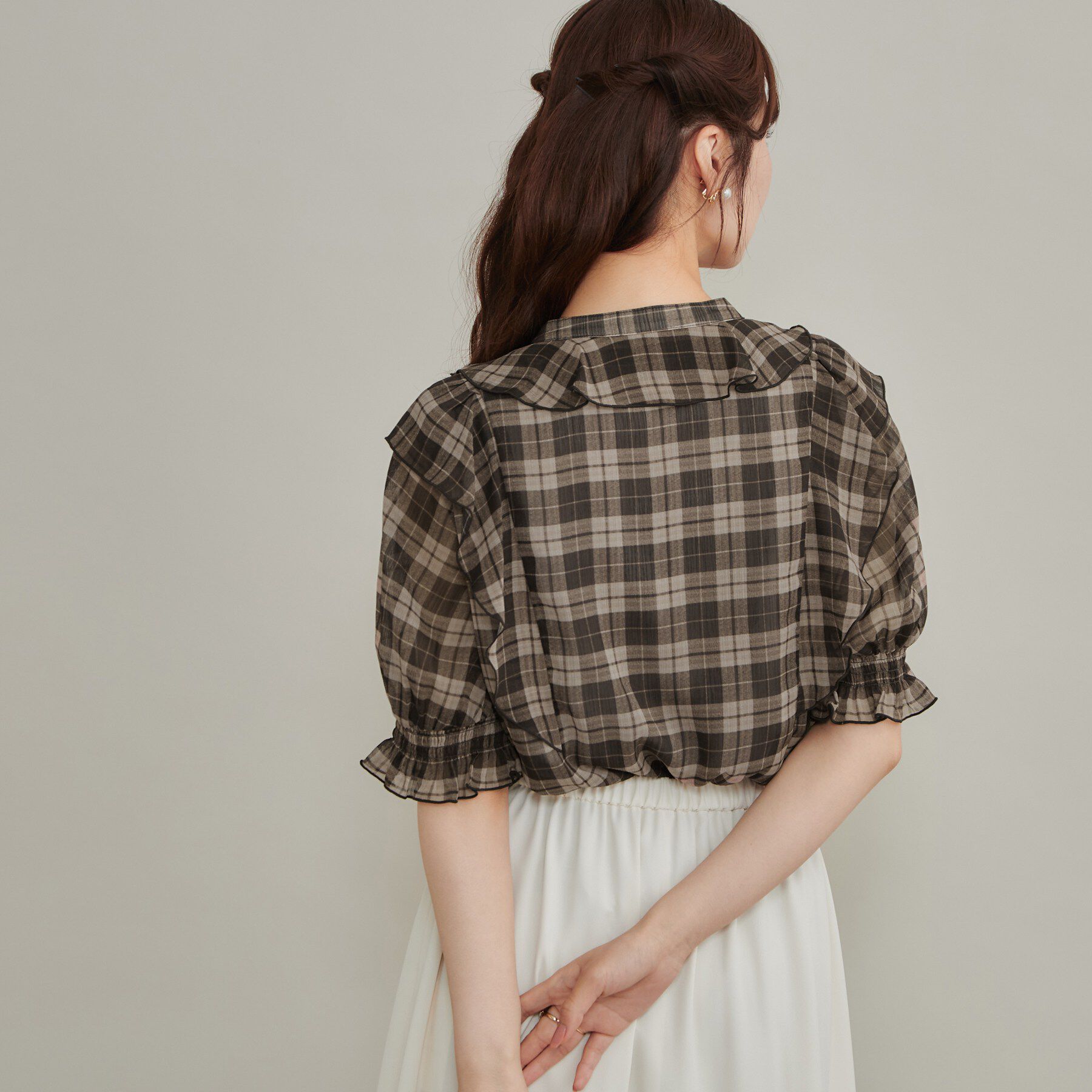 Couture broach「【楊柳シフォンで涼しく】フリルチェックブラウス」|シャツ・ブラウス|