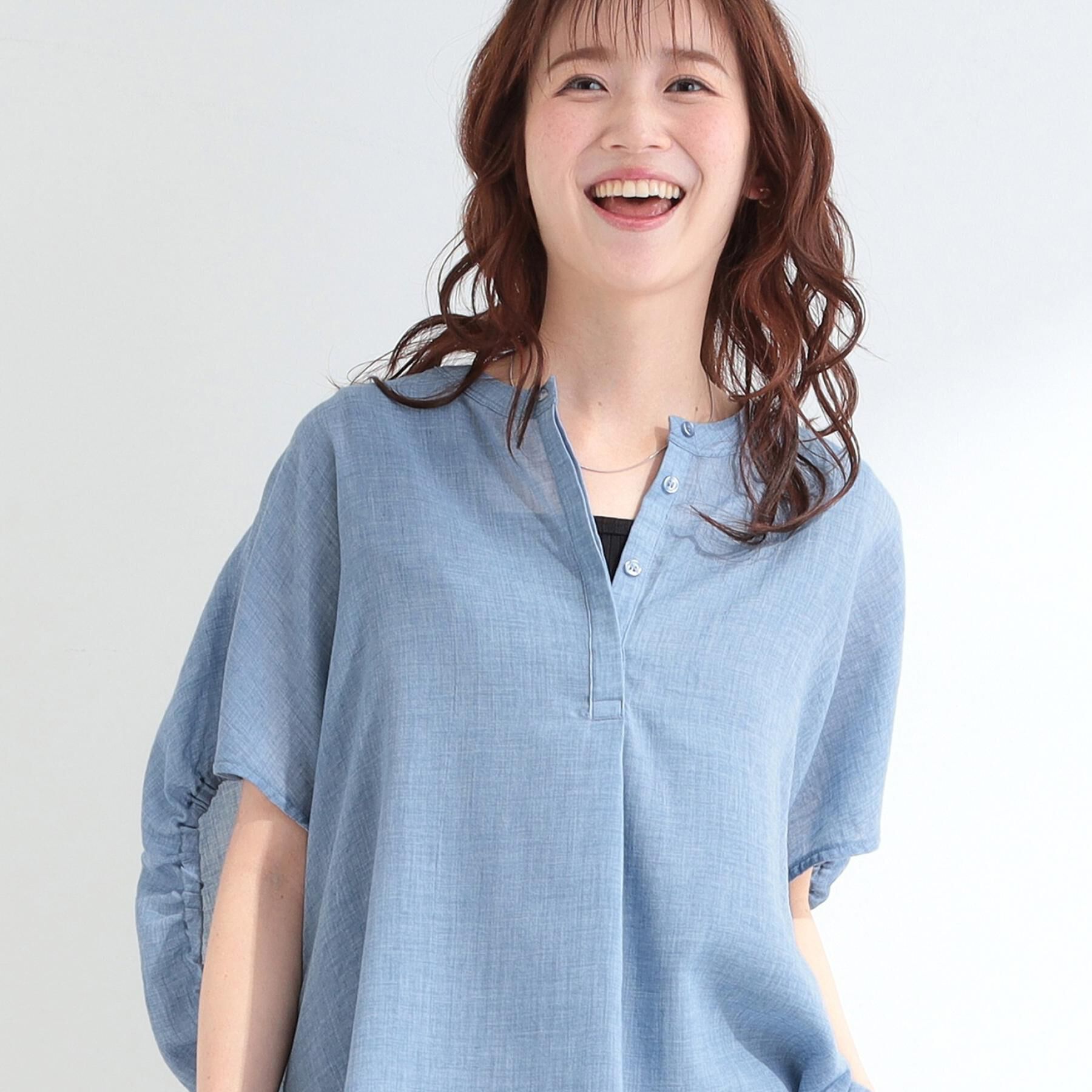 SHOO･LA･RUE「【体型カバー】バルーン風ゆるシャツブラウス」|シャツ・ブラウス|ブルー(093)