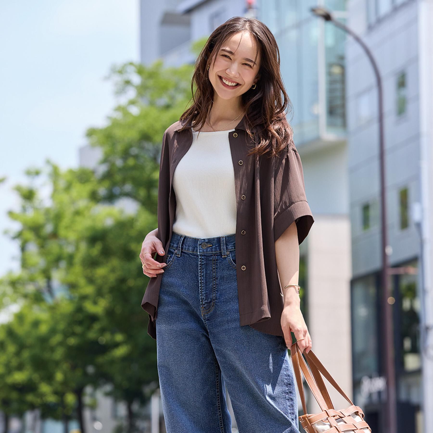 SHOO･LA･RUE「【通気性〇/ひんやり/S-LL】洗濯後しわになりにくい とろみストライプシャツ」|シャツ・ブラウス|