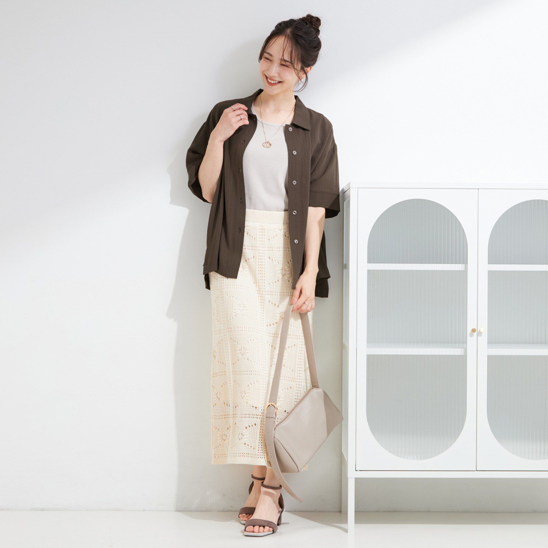 SHOO･LA･RUE「【通気性〇/ひんやり/S-LL】洗濯後しわになりにくい とろみストライプシャツ」|シャツ・ブラウス|