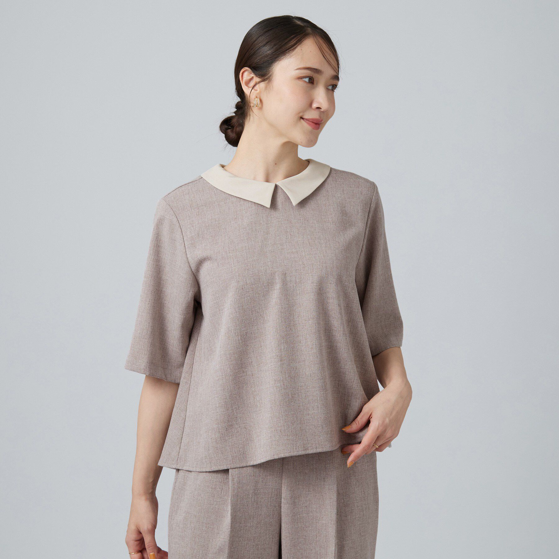 SHOO･LA･RUE「【通気性〇/セットアップ可】サマーツイード調衿付き半袖ブラウス」|シャツ・ブラウス|