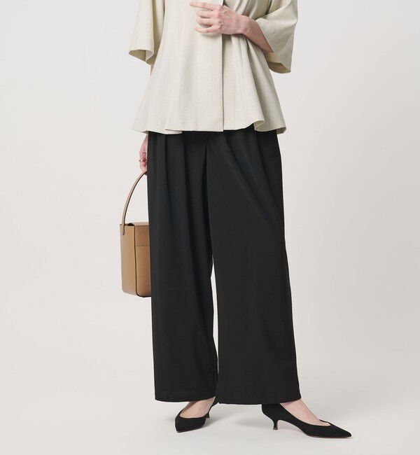 UNITED ARROWS「ジャージー タック ワイドパンツ ‐ウォッシャブル‐」|スラックス|BLACK