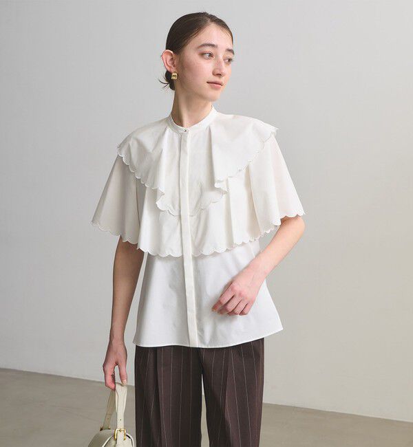 UNITED ARROWS「スカラップ フリル ブラウス ‐はっ水 UVカット 防しわ ウォッシャブル‐」|シャツ・ブラウス|