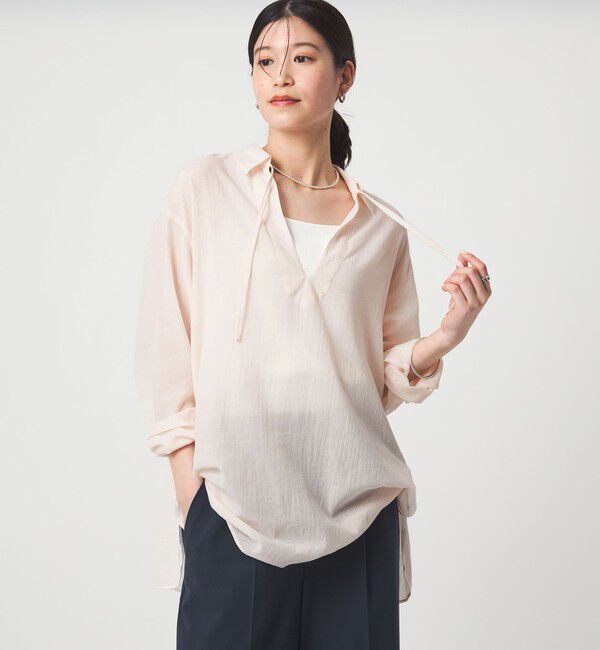 UNITED ARROWS green label relaxing「【WEB限定】＜at ease＞シアー スキッパー シャツ」|シャツ・ブラウス|PINK