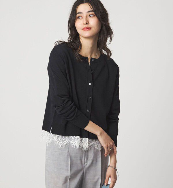 UNITED ARROWS green label relaxing「裾レース ドッキング ニット カーディガン」|カーディガン|BLACK