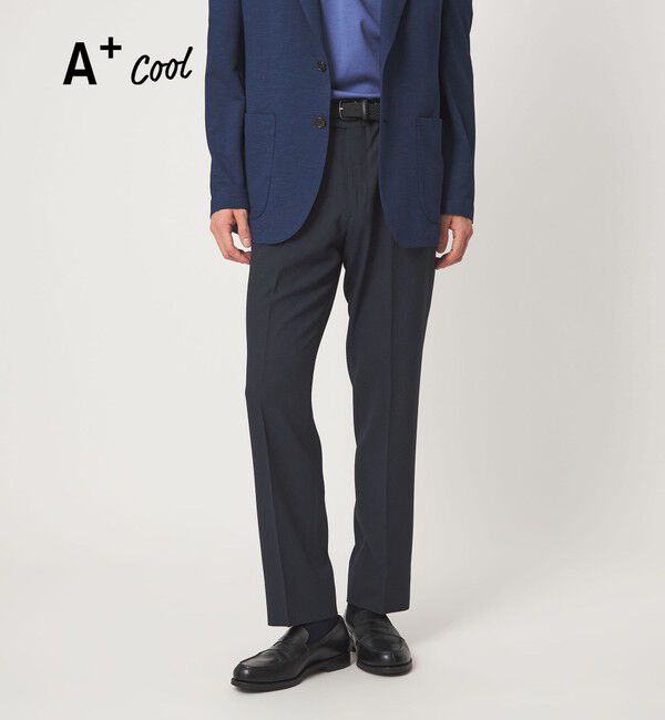 UNITED ARROWS green label relaxing「A+ COOL ポリエステル バーズアイ スタンダード アジャスター NP スラックス -ウォッシャブル・ストレッチ」|スラックス|NAVY