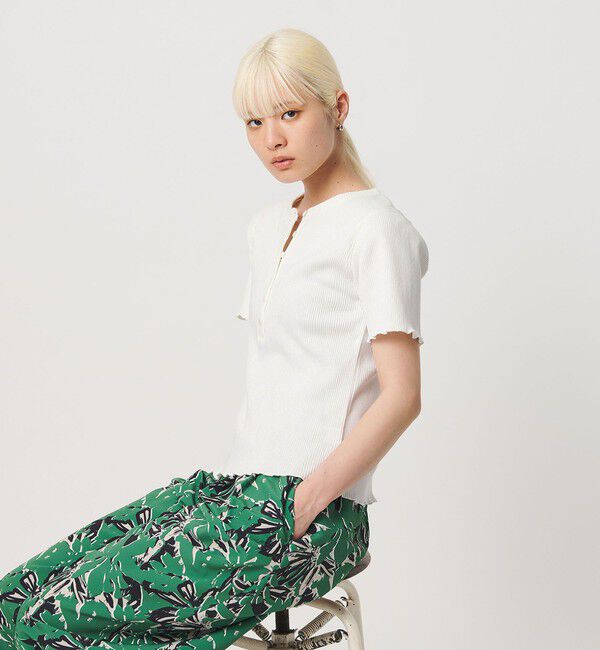 BEAUTY&YOUTH UNITED ARROWS「コットン リブ ヘンリーネック ショートスリーブ カットソー」|Tシャツ・カットソー|OFF WHITE