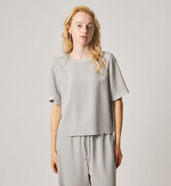 STEVEN ALAN「＜Steven Alan＞バックサテン ジョーゼット ショートスリーブ ブラウス」|シャツ・ブラウス|LT.GRAY