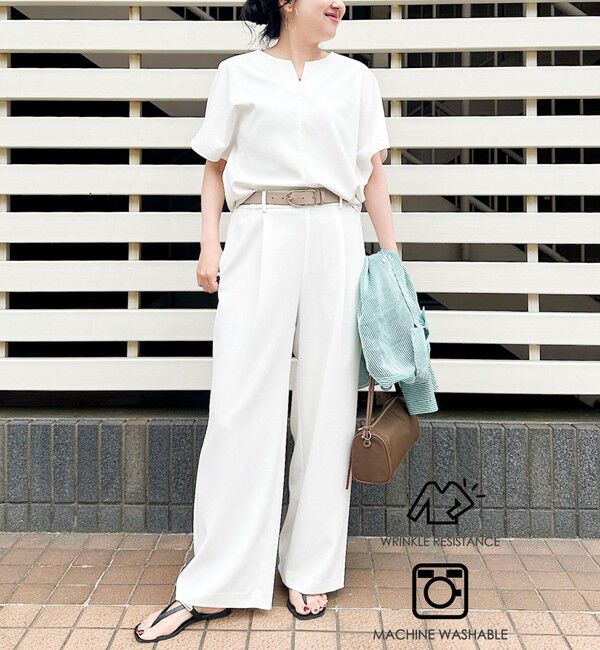 NOLLEY'S sophi「《セットアップ対応》NEW morisachiウォッシャブルツイルイージーワイドパンツ」|その他|ホワイト
